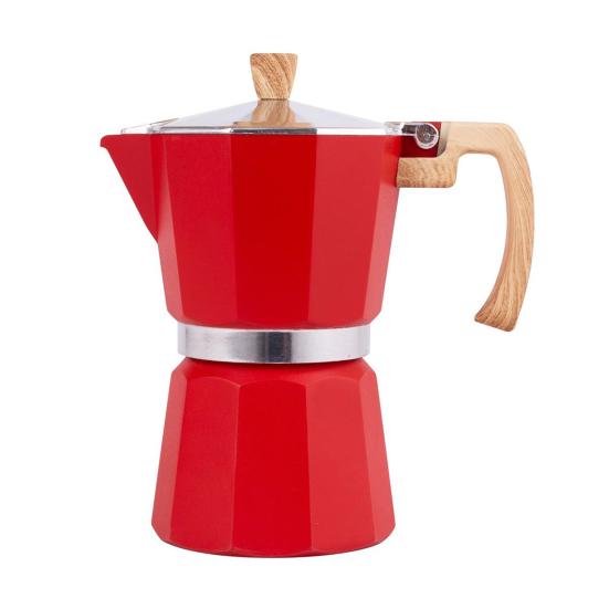 Moka Pot Espresso Maker Leicht zu reinigende Herd-Kaffeemaschine aus Aluminium, kubanische Kaffeemaschine im italienischen Design für vollen Geschmack 300ML rot