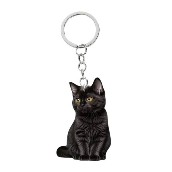 Katzen-Schlüsselanhänger, doppelseitig, 2D, flaches Acryl, Haustier-Hängedekoration, lebensechtes Katzen-Schlüsselring-Zubehör für Autospiegel, Fenster, Rucksäcke C