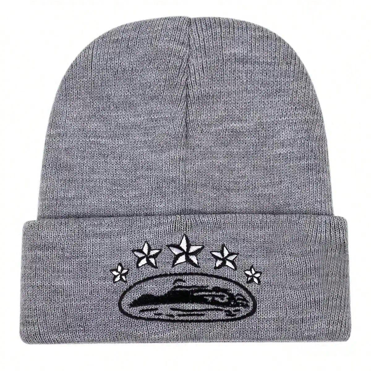 Fünfzackiger Stern Flugzeugträger Bestickte Strickmütze Herren Outdoor Street Hip Hop Kappen Beanies Mützen Modedesigner Mütze grau
