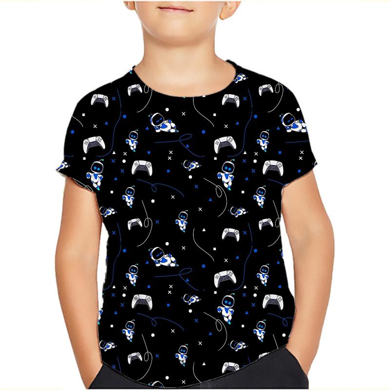Spiel Astro Bot 3D gedruckt Kinder T-Shirt Kinder Kleidung Harajuku Cartoon Tees Casual Spaß Top Kleidung Mädchen Jungen T-Shirt 2024 130 amazonasgrün