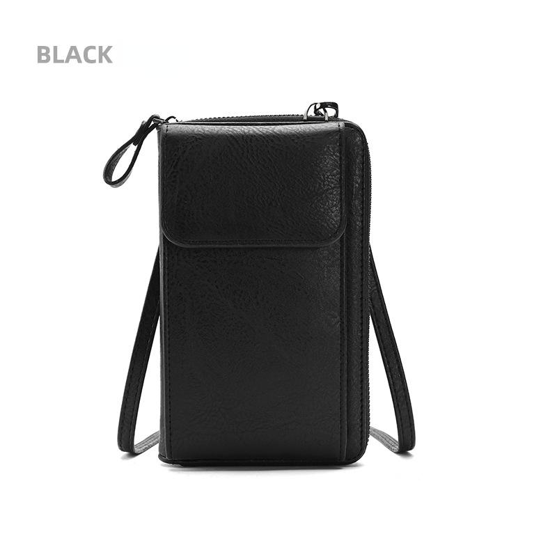 Handy-Geldbörse, Smartphone-Geldbörse, Leder, Schultergurt, Handtasche, Damen, taktile Outdoor-wasserdichte Tasche schwarz