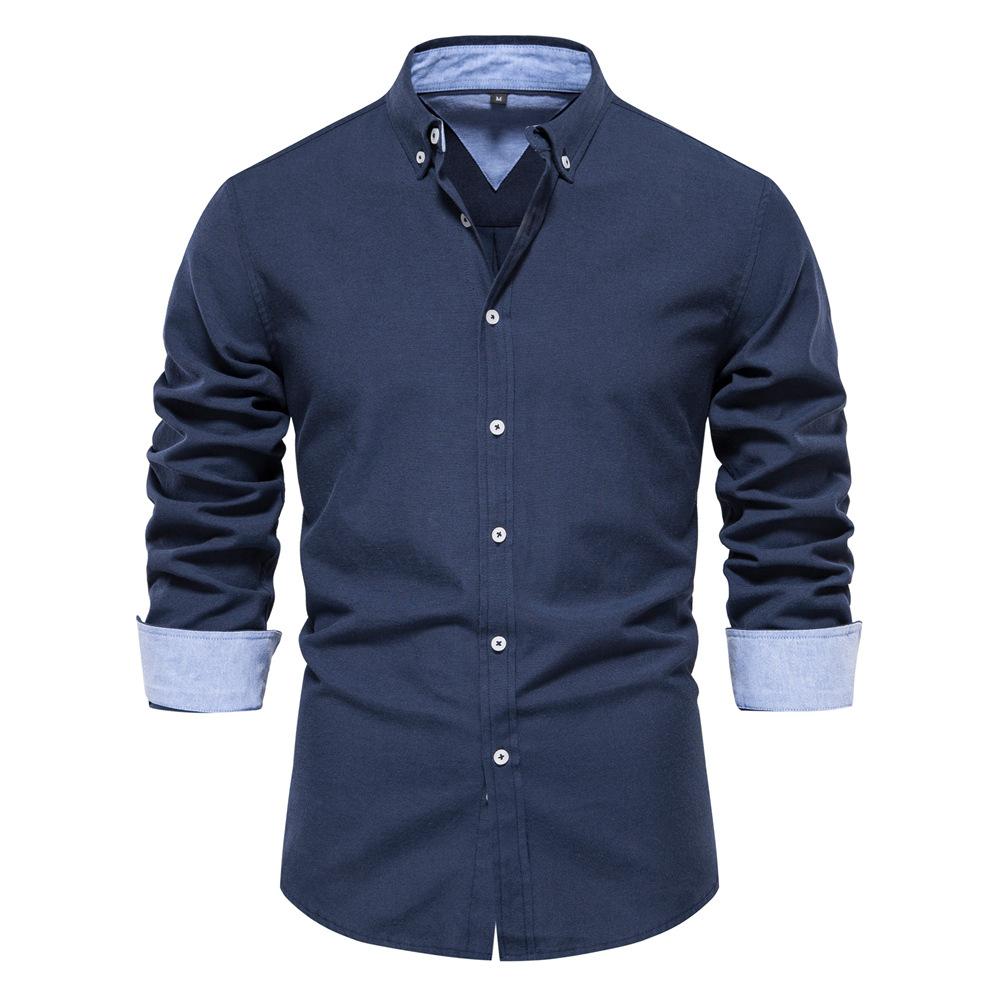 Baumwolle Weißes Hemd Herren Button-Up-Hemd Herren Slim Fit Businesshemd Hohe Qualität Männliches Kleid Gesellschaftliche Hemden M dunkelblau