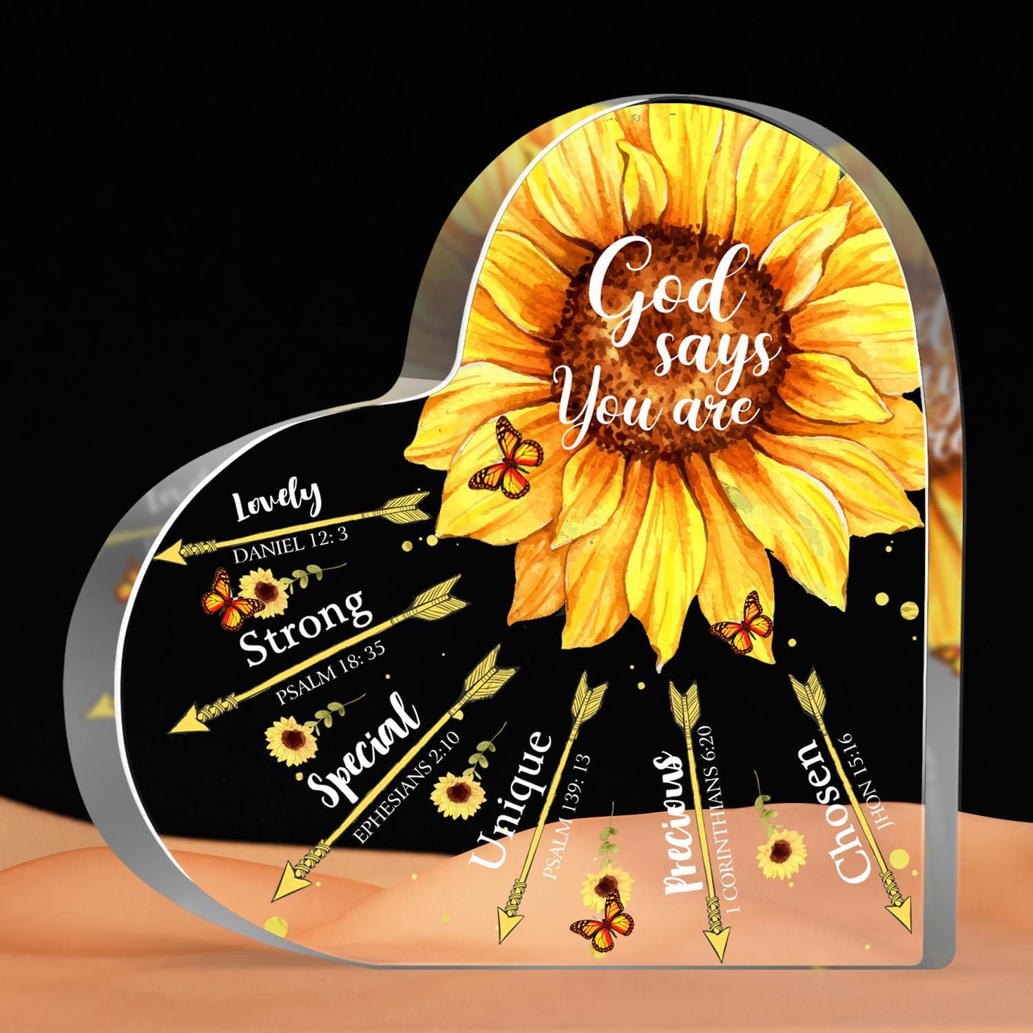 Religiöse Geschenke für Frauen Christlich, Inspirierende Geschenke mit Bibelvers-Plakette, Sonnenblumen Christliche Heim-Schreibtischdeko Ornamente yellow