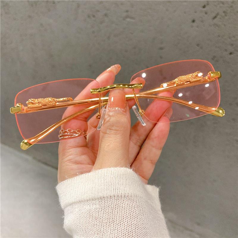 Vintage-Sonnenbrille, randlos, Cut-Edge-Sonnenbrille, modische Designer-Sonnenbrille, luxuriöse Sonnenbrille mit goldenem Leopardenrahmen, UV400 1 PCS rosa