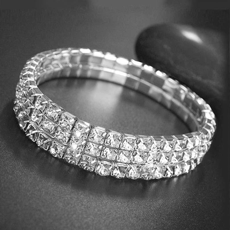Strass Mädchen Armband Silber Farbe Glanz Kristall Frauen Fuß Schmuck Fußkettchen Elastische Dehnbare Zubehör 3 silber