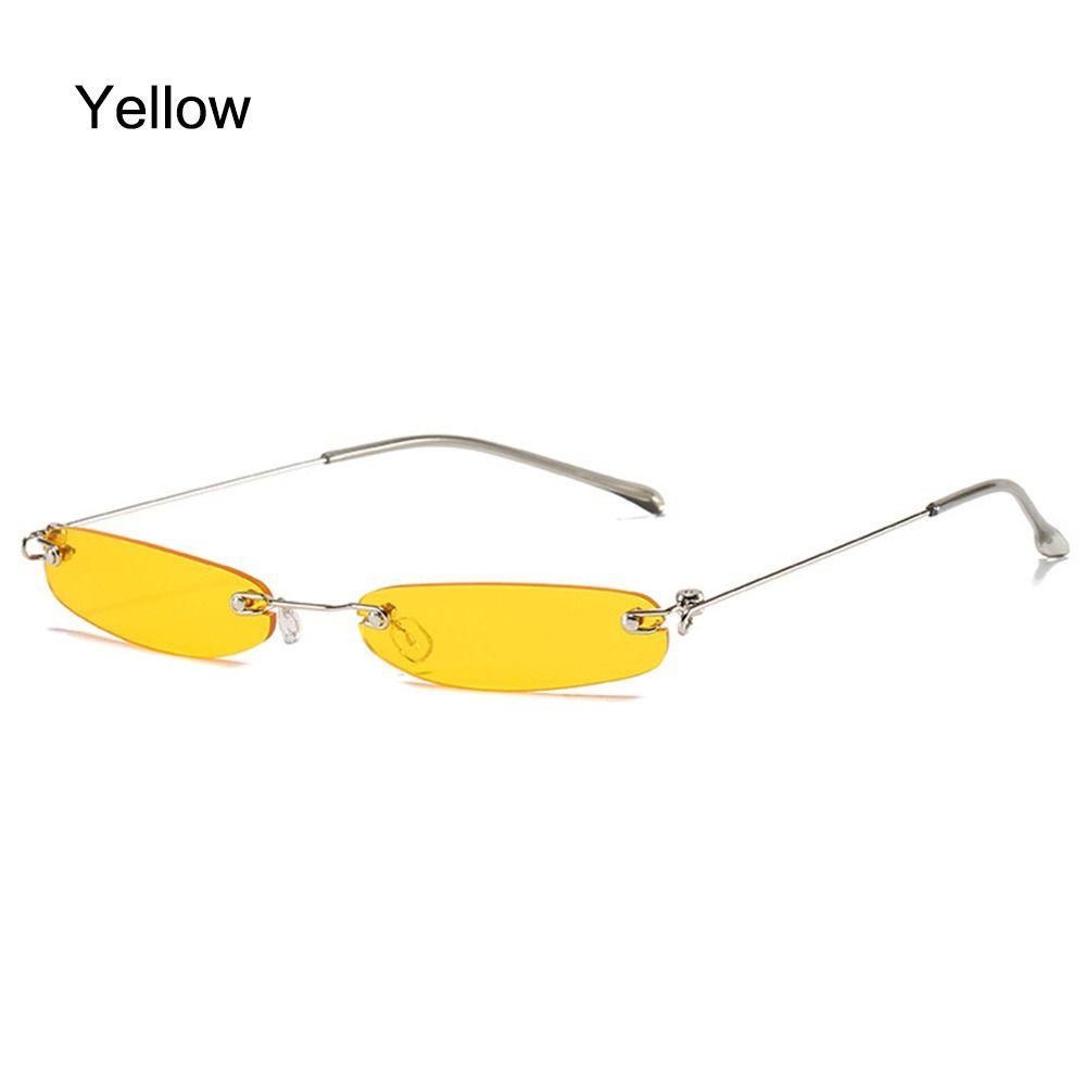 Schmale kleine Sonnenbrille, randlose Brille, lustige rechteckige Sonnenbrille für Damen und Herren Yellow