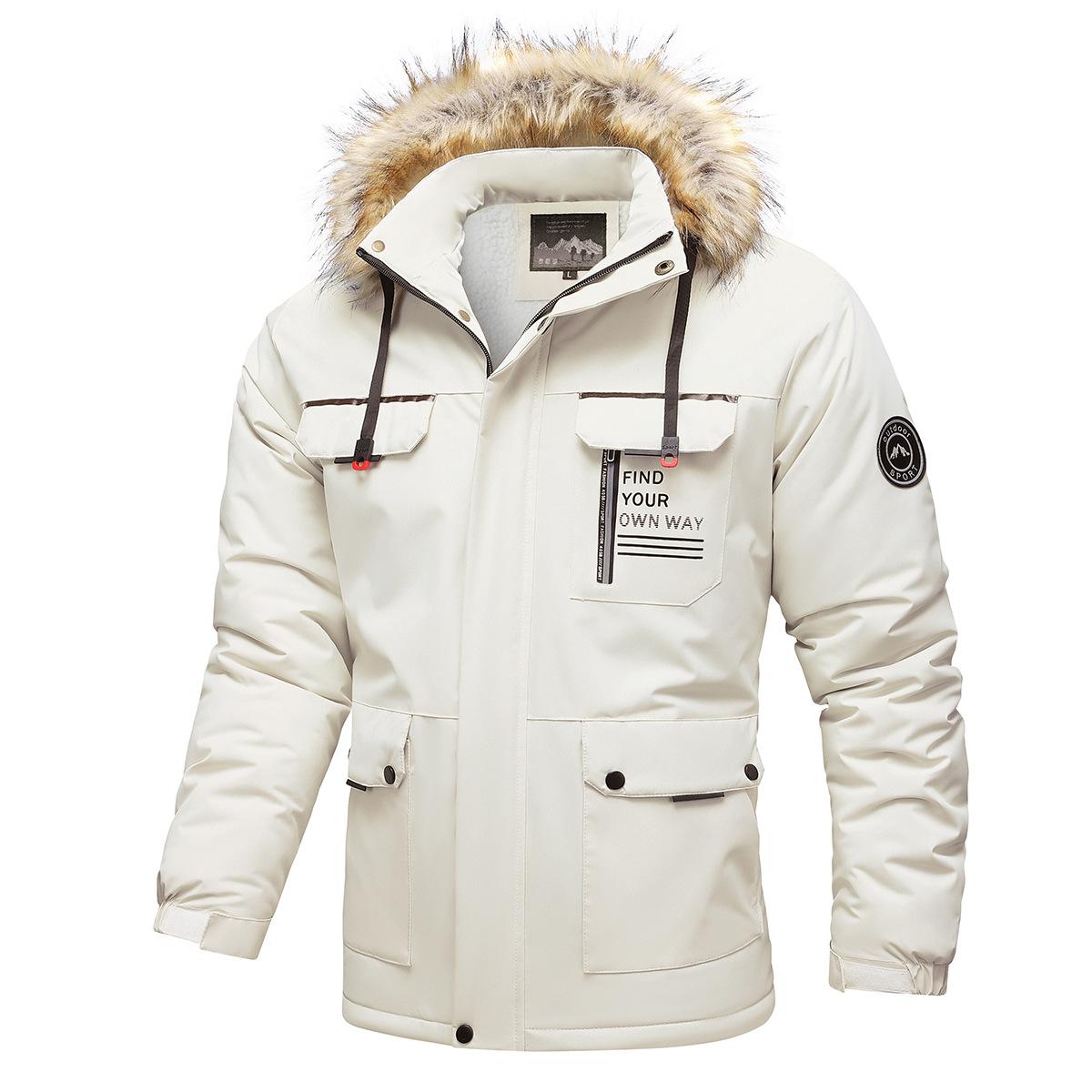Herren Casual Windbreaker Jacken Kapuzenjacke Mann wasserdicht Outdoor Softshell Wintermantel Kleidung Warm Fleece dick XXXL beige