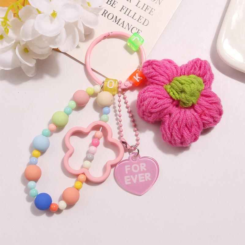Cartoon Wolle gestrickt Blumen Schlüsselanhänger Perlen Armband Lanyard Armband Schlüsselanhänger für Frauen Mädchen Tasche Anhänger Charms Schlüsselanhänger Geschenk