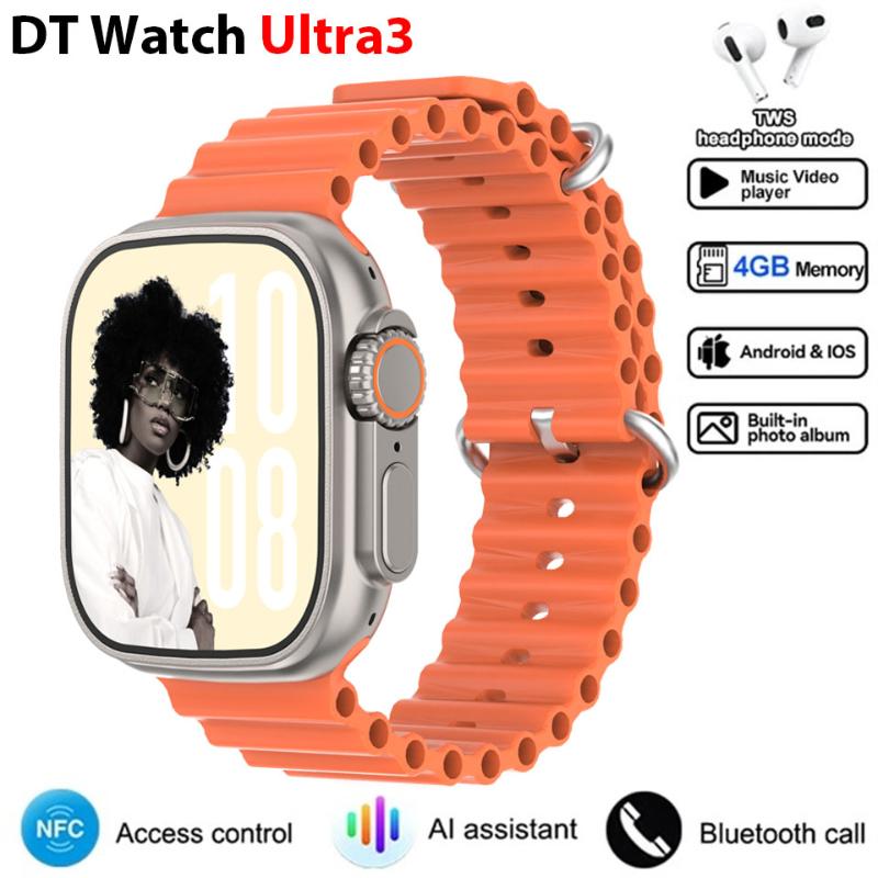 DT Ultra 3 Smartwatch Amoled Bildschirm 4GB MP3 MP4 Player Bluetooth Netzwerkfreigabe APP Store ChatGPT Smart AI Uhr Mann Sportuhr Silicone tape orange