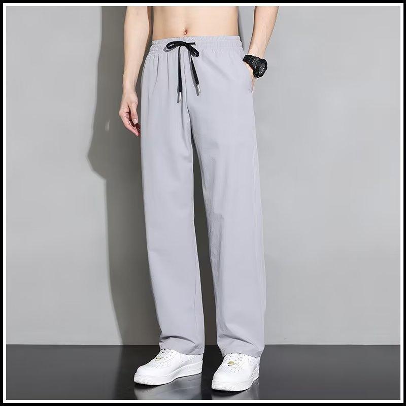 Sommer Eisseide Schnelltrocknende Jogginghose Herren Jogginghose Übergroße Gerade Hose Tasche Trainingshose Fitness Trainingshose XXXXL licht grau