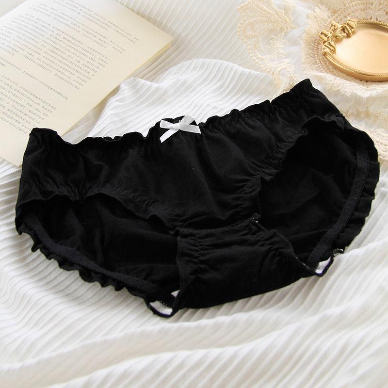 Antibakterielle Baumwolle mit dünnem Schnitt, japanische süße Damenunterwäsche, atmungsaktive Slips mit niedriger Taille und Pilz für Damen L schwarz