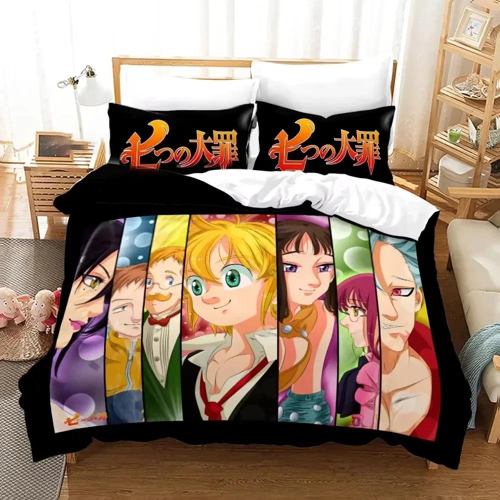 Seven Deadly Sins Anime Meliodas Bettwäsche-Set 3D-Druck Geeignet für Schlafzimmer Bettbezug-Set mit Kissenbezügen Kinder Heimtextilien AU Queen 210x210cm
