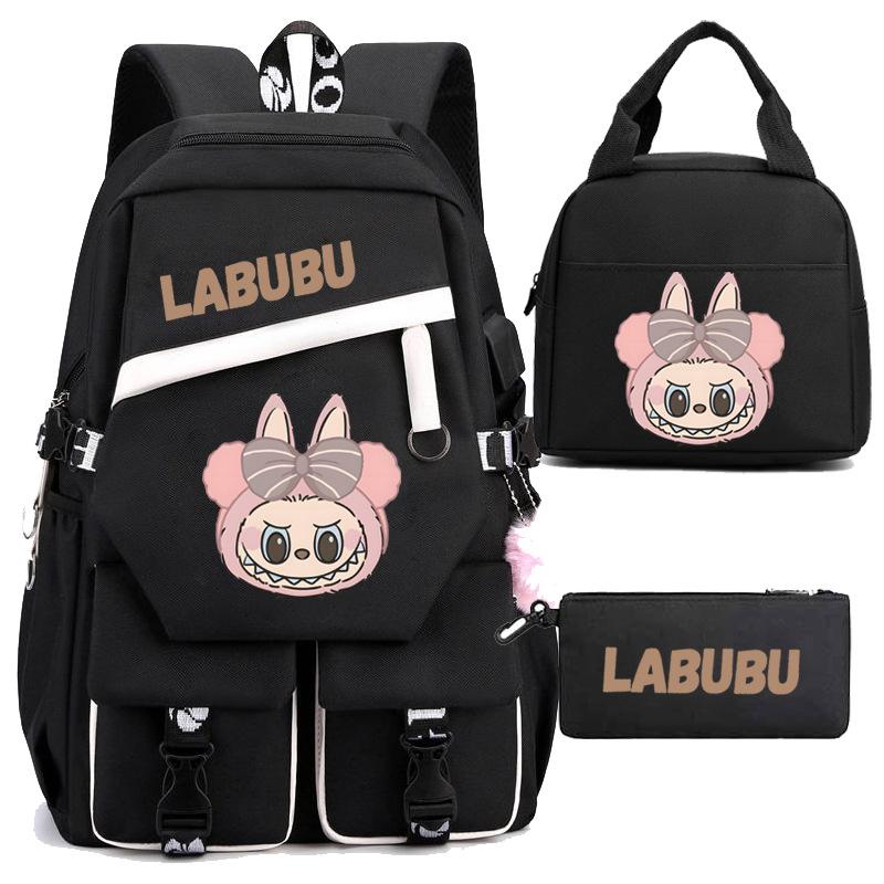 3 Stück LABUBU Schultasche Schulrucksack Leicht Gewichtsreduziert Rückenschutz und Großvolumig Kinder Schultasche Rucksack für Klassen 1-6