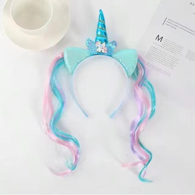 Einhorn Geburtstag Mädchen Stirnband Baby Shower Party Niedlich Kinder Haar Hoop Haarbänder Zubehör Einhorn Geburtstag Party Decor Kopfbedeckungen blau