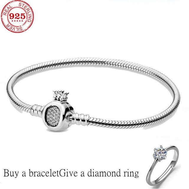 Echtes 100 % 925 Sterling Silber Krone Armband Passt Original Armband Charm Schlange Armband Für Frauen Hohe Qualität Klassische Jude 19cm white