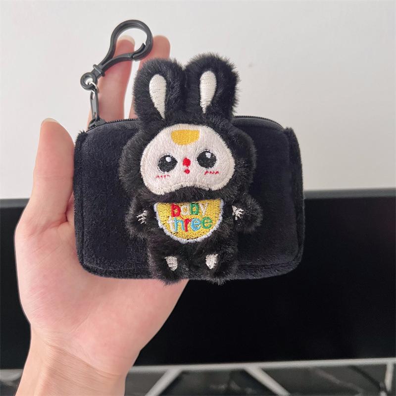 Niedliche Labubu Plüsch-Münztasche Cartoon Anime Geldbörse für Kleingeld Schöne Kopfhörer-Aufbewahrungstasche Mini Tragbar Kleine Geldbörse Schlüsselanhänger schwarz