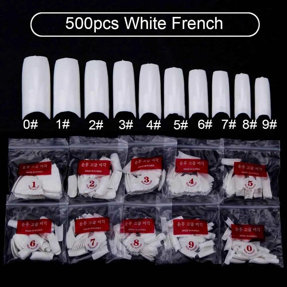 500 Teile/beutel Falsche Nagel Tipps Acryl Praxis Nagel Kapseln Künstliche Nägel Weiche Gel Volle Abdeckung Sarg Nagel Tipps Maniküre Werkzeuge French weiß