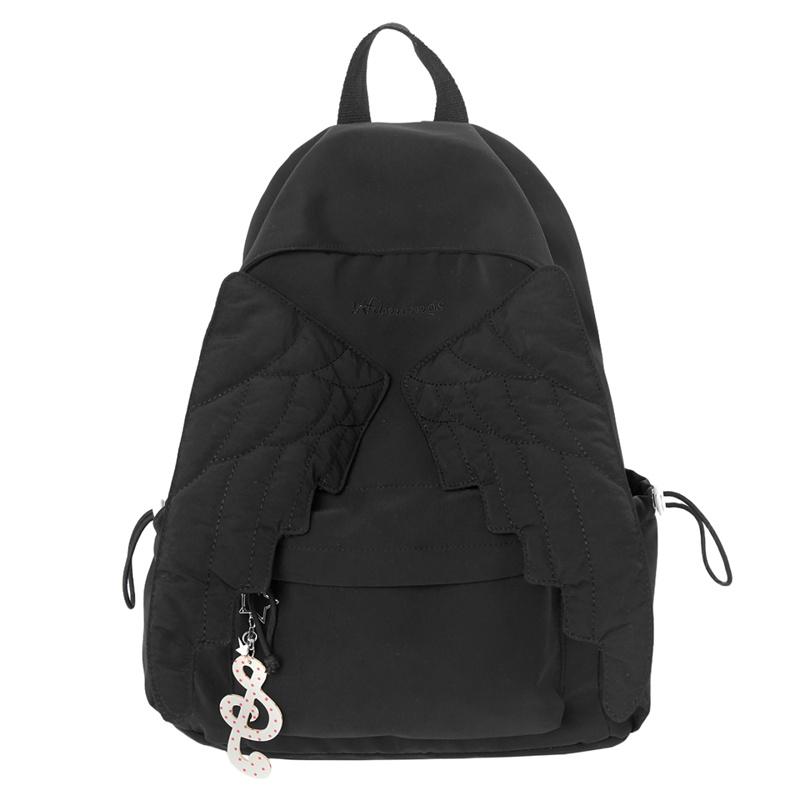 Süßer Rucksack mit Engelsflügeln für Damen, Modische Schultasche mit gestepptem Design, Weiche Pastellfarbe, Für den täglichen Gebrauch schwarz