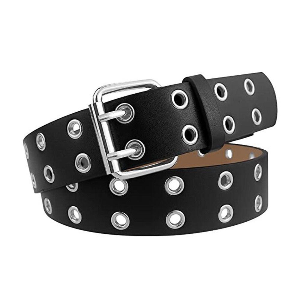 PU-Leder Bekleidungszubehör Jeans Gürtel Verstellbare Gürtel Goth Taillenband Punk Taillengürtel 100cm silber/schwarz