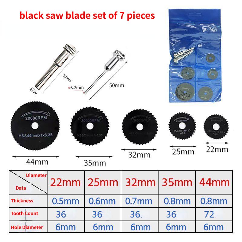 Kleines Sägeblatt aus Schnellarbeitsstahl zum Schneiden von Holz und Aluminium, geeignet für Winkelschleifer und Kreissägen, Sägeblätter für elektrische Bohrmaschinen black saw blade set of 7
