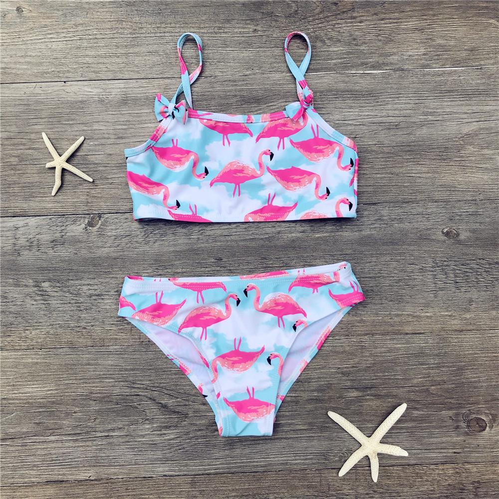 Mädchen-Bikini, niedlicher Flamingo-Druck, zweiteilig, Strandkleidung, geteilte Badebekleidung für Kinder, Badeanzug, Baby-Badeanzug 3-4 years weiß