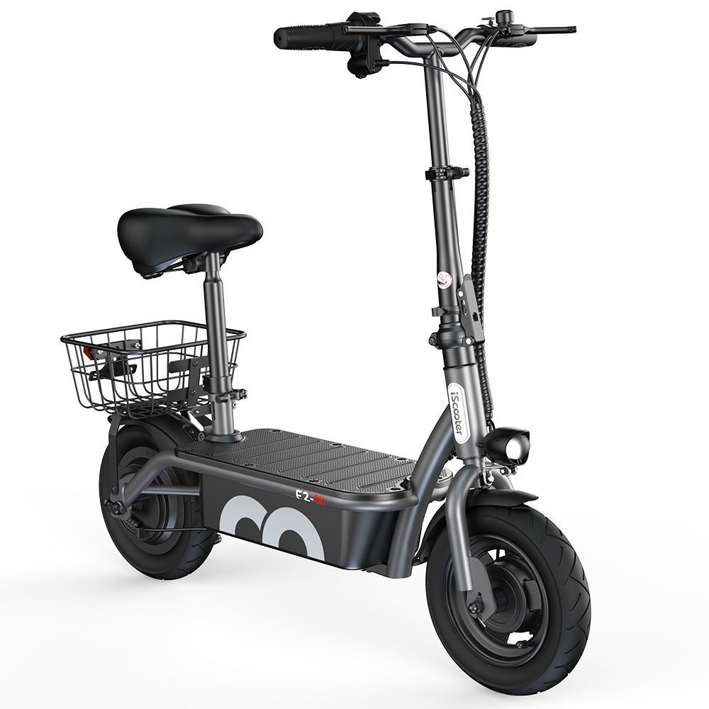 iScooter F2 500W Elektroroller Mit Sitz Und Hinterkorb 36V7.8Ah Akku 10 Zoll Reifen 30km/h Max. Geschwindigkeit 30km Reichweite City-Fahr E-Scooter