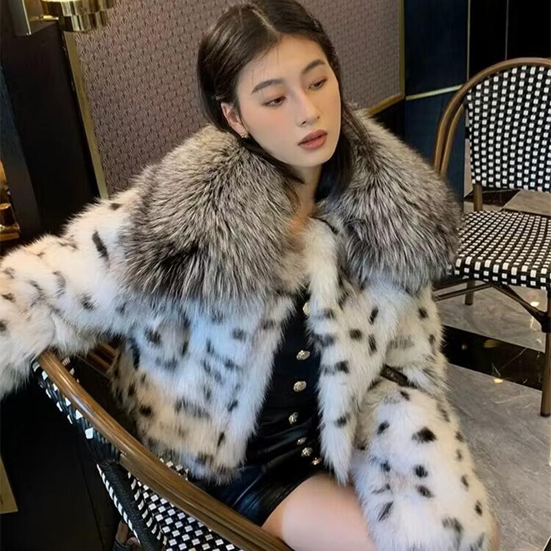 Faux Fuchs Pelz Leopard Kurzen Pelzmantel Frauen Silber Fuchs Pelz Kragen Top Modische Promi L