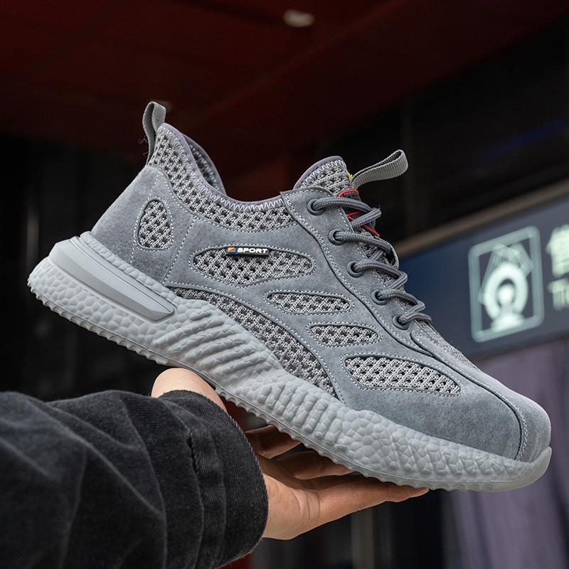 Sommer-Arbeitsschuhe mit Schutz, atmungsaktiv, leicht, Sicherheitsschuhe, Zehenkappe aus Stahl, Mesh-Sneaker für Männer im Baugewerbe 46 schwarz