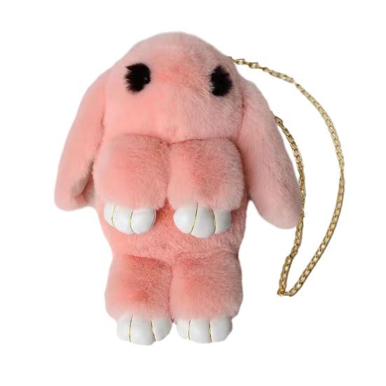 Cartoon-Hasenförmige Umhängetasche Pelz-Hase Weiche Kunstleder-Schultertasche Flauschiger Niedlicher Hasen-Gurt rosa