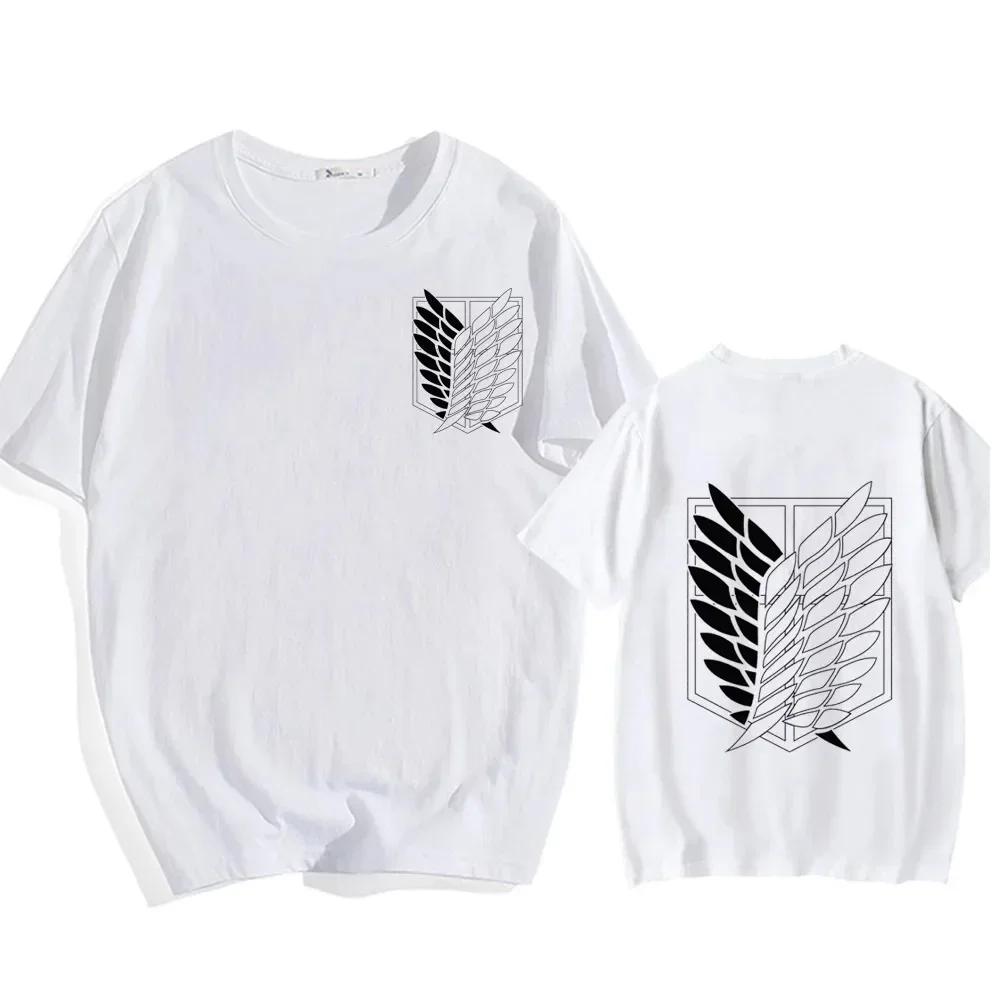 Japanische Anime-T-Shirts zum Thema „Attack on Titan“ für Herren und Damen, Sommer-T-Shirts aus bedruckter Baumwolle mit kurzen Ärmeln, übergroße trendige T-Shirts M white