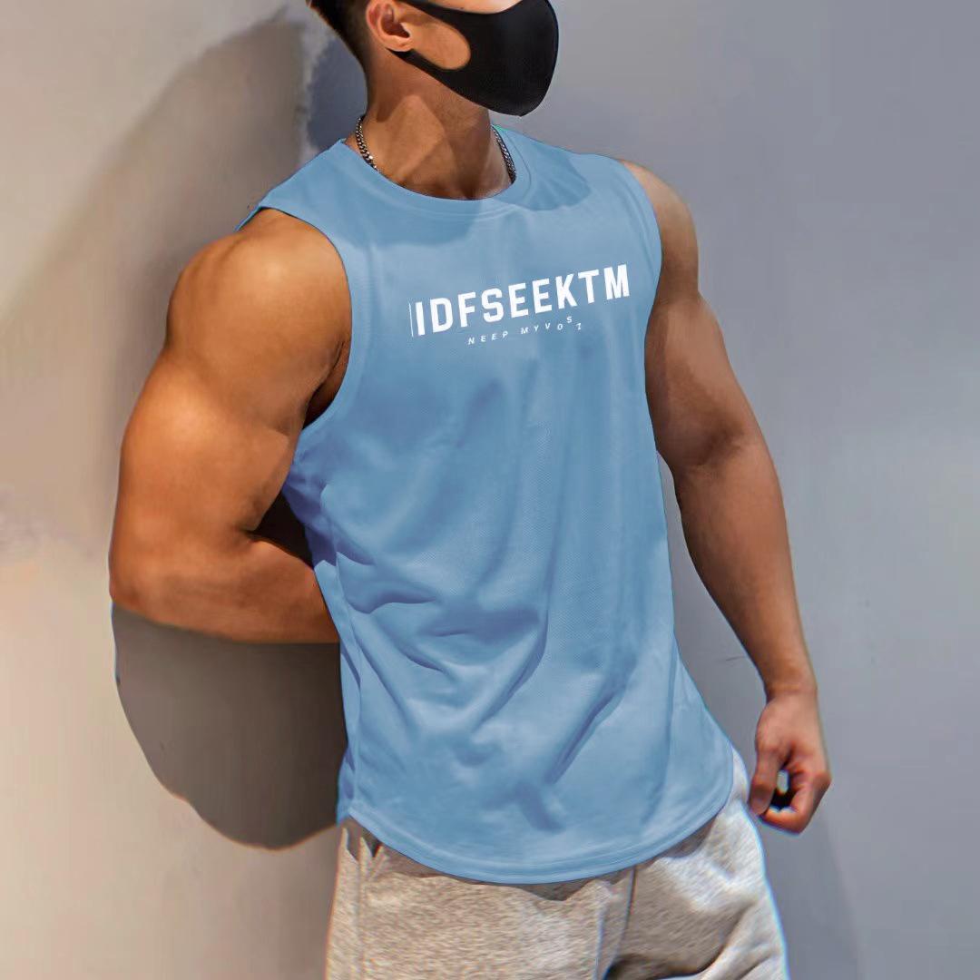 Herrenmode Sport Tanktops Lässiges Ärmelloses T-Shirt Herren Sportweste L hellblaue