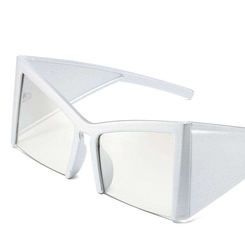 Modische große Halb-Cat-Eye-Sonnenbrille für Damen im Vintage-Punk-Stil, Halbrahmen, elegante Reise-Sonnenbrille für Damen silber