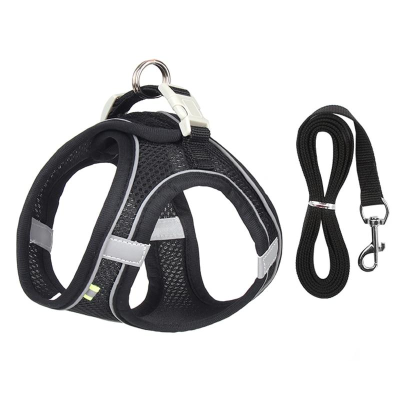 Hundegeschirr-Leine-Set für kleine Hunde, verstellbares Welpen-Katzengeschirr, Weste, französische Bulldogge, Chihuahua, Mops, Outdoor-Walking-Leine XXS 0.5-1.5 kg schwarz