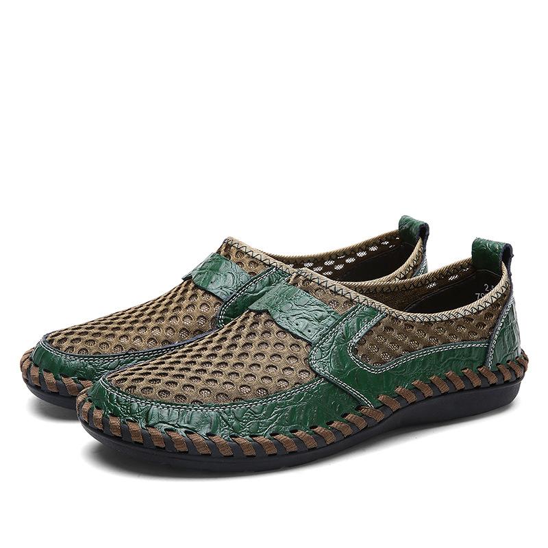 Herren Sommer Atmungsaktive Mesh Schuhe Große Größe 46 Herren Casual Leder Sneaker Männliche Trendige Fahrschuhe Herren Mokassin Jungen Sneaker 38 grün