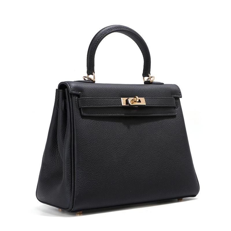 Oberste Schicht Rindsleder Weiche Ledertasche Echtes Leder Handtasche Clutch High-End Mode Damen Handtasche Clutch Echtes Leder Einzelner Lederriemen Tasche 32x14x23cm schwarz