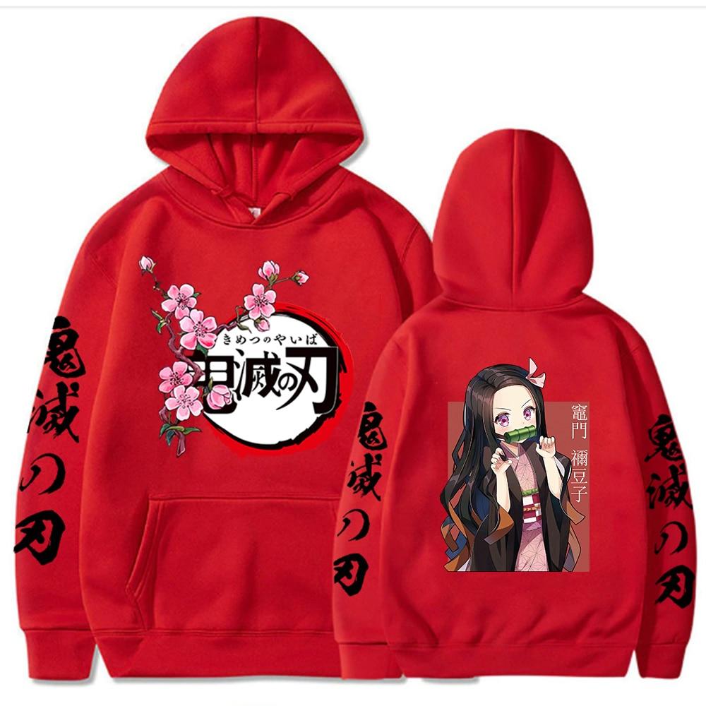 Japan Anime Kawaii Dämon Slayer Kamado Nezuko Manga Hoodies Sweatshirts Tops Pullover Streetwear Unisex Cartoon Sweatshirt XL rot