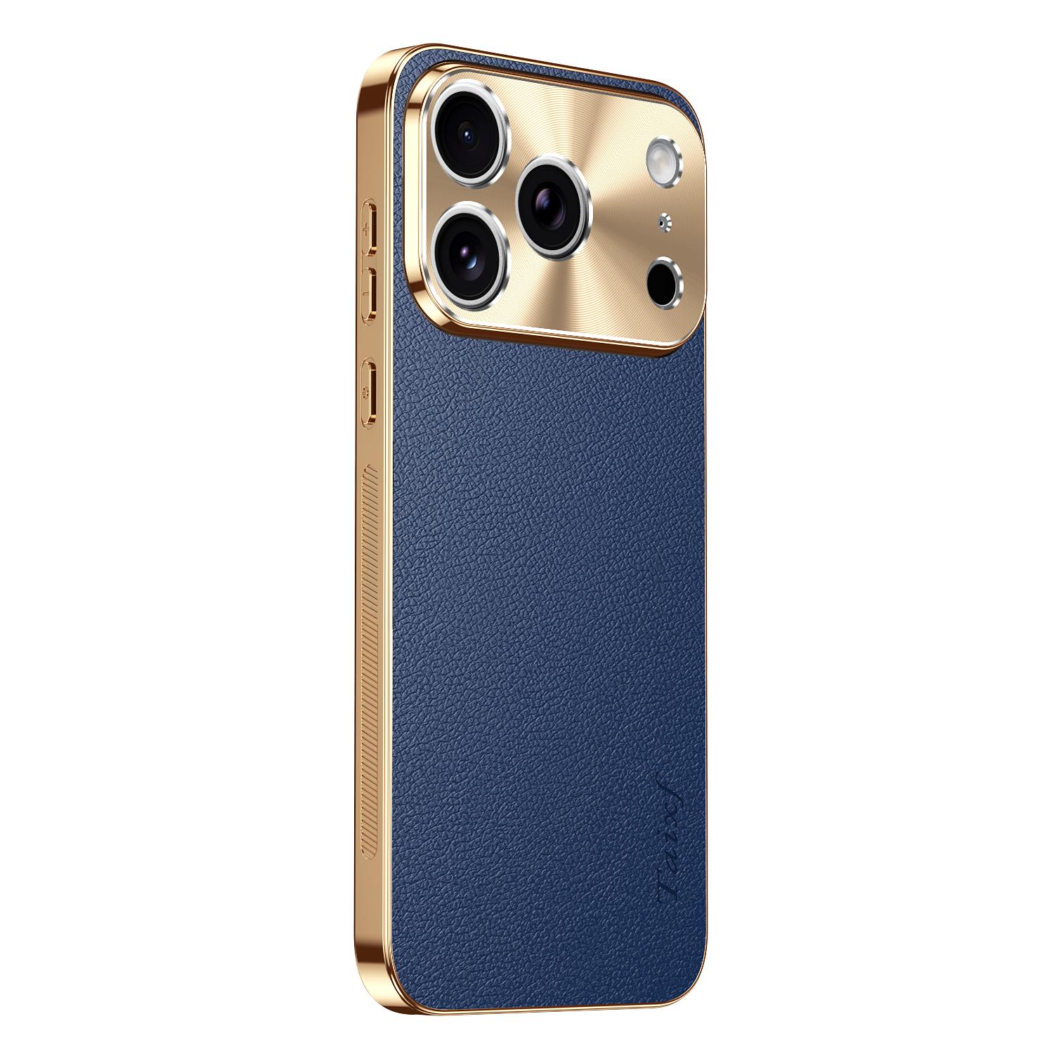 PU Leder Beschichtung Stoßfeste Hülle Für Iphone 17 Pro Max iPhone Air Textur Litschi Muster Hülle Für Iphone 17 17Pro Max Bumper iPhone17 Pro Max blau