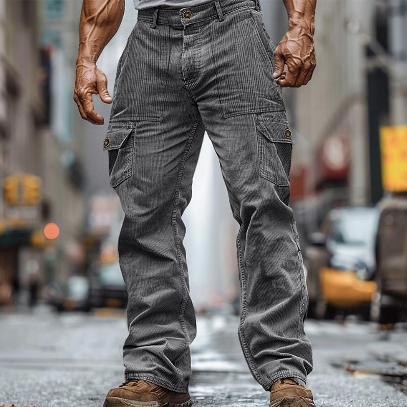Herren Braune Cargohose mit Mehreren Taschen, Dicke Arbeitskleidungshose, Strapazierfähige Utility-Hose für Outdoor- und Freizeitkleidung XXXL graue