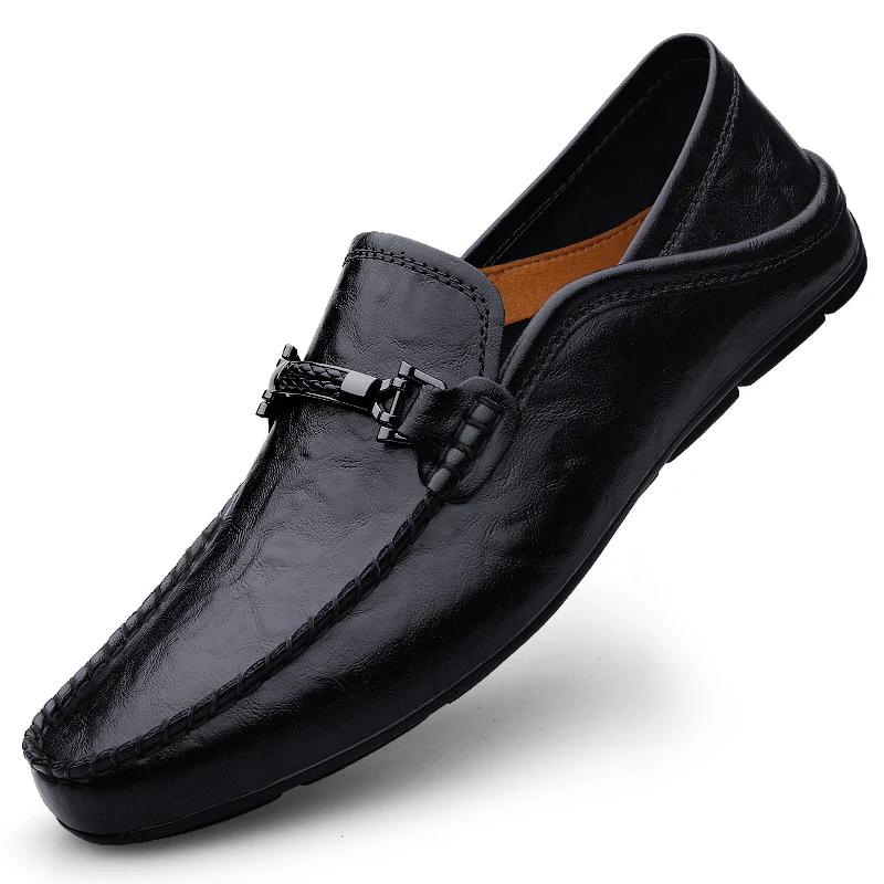 Mode Mode Herren Slipper Echtes Leder Herren Handgefertigte Loafer Herren Lässige Sommer Laufschuhe Alleskombinierbare Herren Freizeit Schuhe 45 schwarz