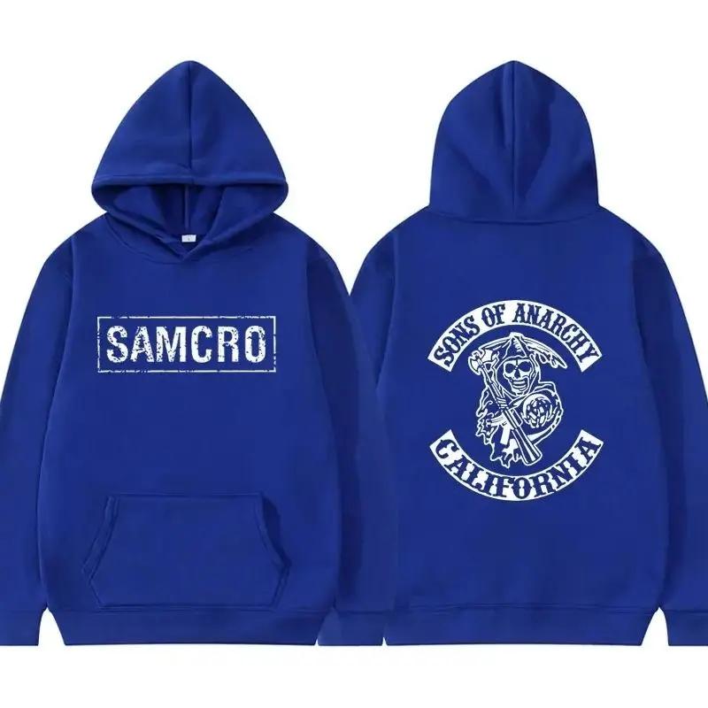 Sons of Anarchy SAMCRO Doppelseitiger Druck Streetwear Männer Frauen Harajuku Marke Design Hoodie Herren Übergroße Pullover Sweatshirt L blau
