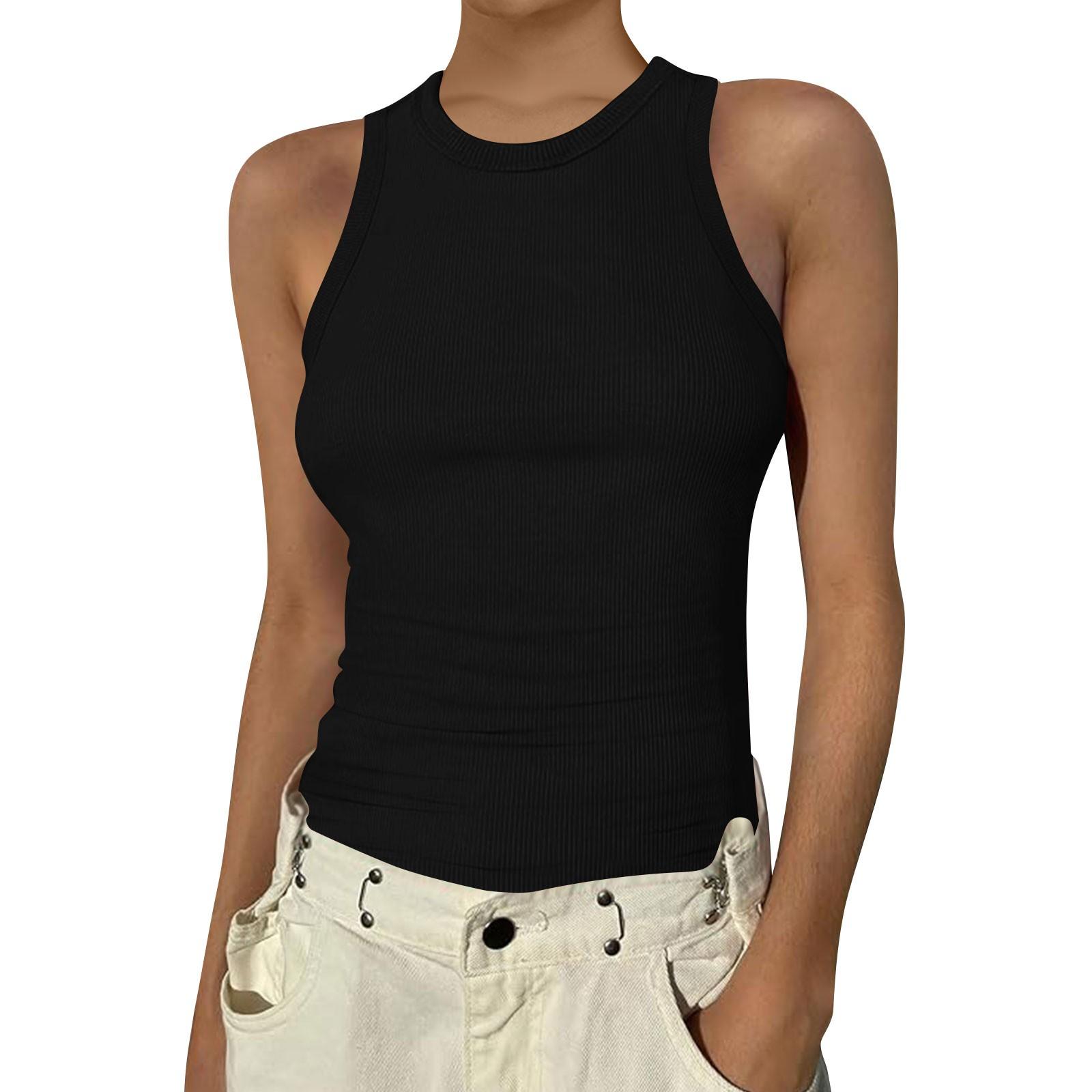 Damen Tops Ärmellos Geripptes Tanktop Sommer Tops für Damen Lässig Figurbetont Damen Tops T-Shirts & Blusen für Damenbekleidung S schwarz