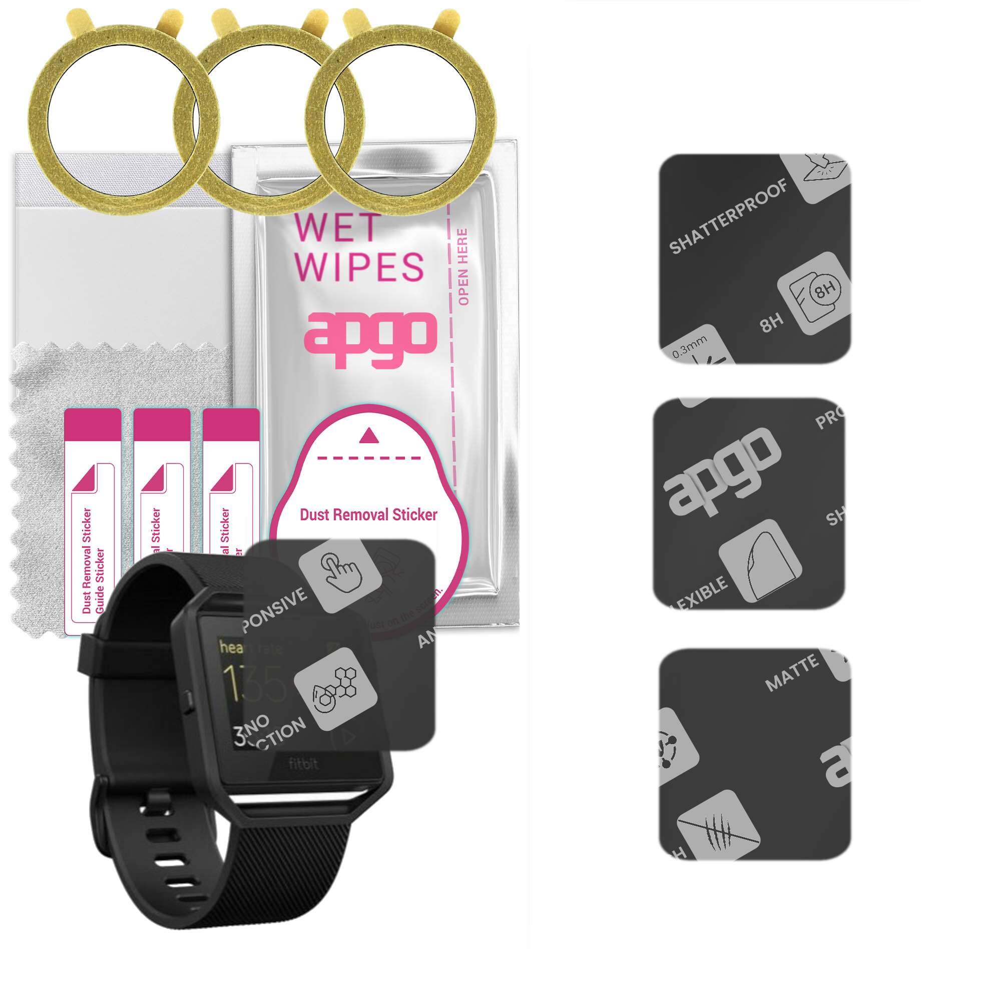 3x apgo MATTE Hybrid Schutzglas kompatibel mit Fitbit Blaze GunMetal, flexibles Nano Glas, toller Ersatz für Panzerglas, kratzfest