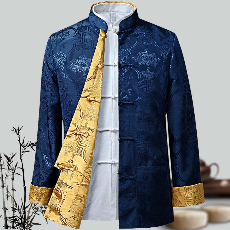 Männer Chinesischen Drachen Hemd Kung Fu Mäntel China Jahr Tang-anzug Traditionelle Chinesische Kleidung Für Männer Jacken Hanfu Männer Kleidung M blue