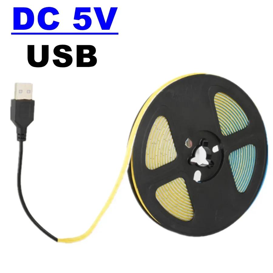 DC 5V 12V USB LED COB Streifen 400Leds/m 5mm Weiß Warm Weiß LED Streifen licht 1- 10m LED String Licht TV Hintergrund Beleuchtung Band Home Decor Lampe USB 5V 2M weiß