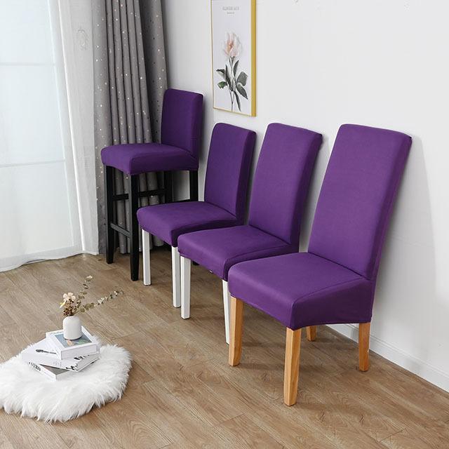 Einfarbige Spandex-Stuhlhussen, Stretch-Stuhlhussen für Esszimmer, Küche, Hochzeit, Büro, Hotel, Polyesterstoff M(45-60cm) violett