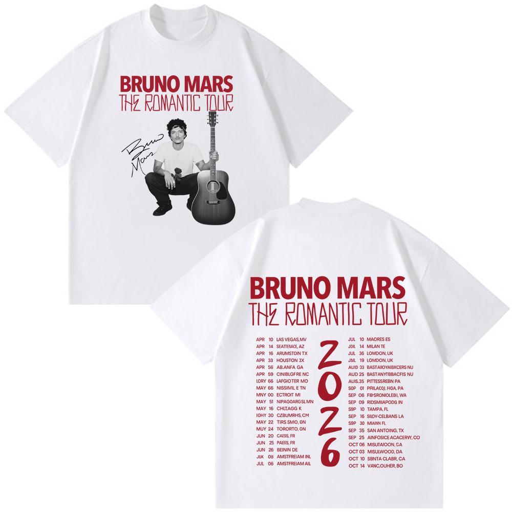 Rapper Bruno Mars Romantische Tour 2026 Grafik-T-Shirts Herren Damen Vintage T-Shirts Kurzarm Baumwolle Locker Hiphop Rundhals-T-Shirts -... 2XL bunt