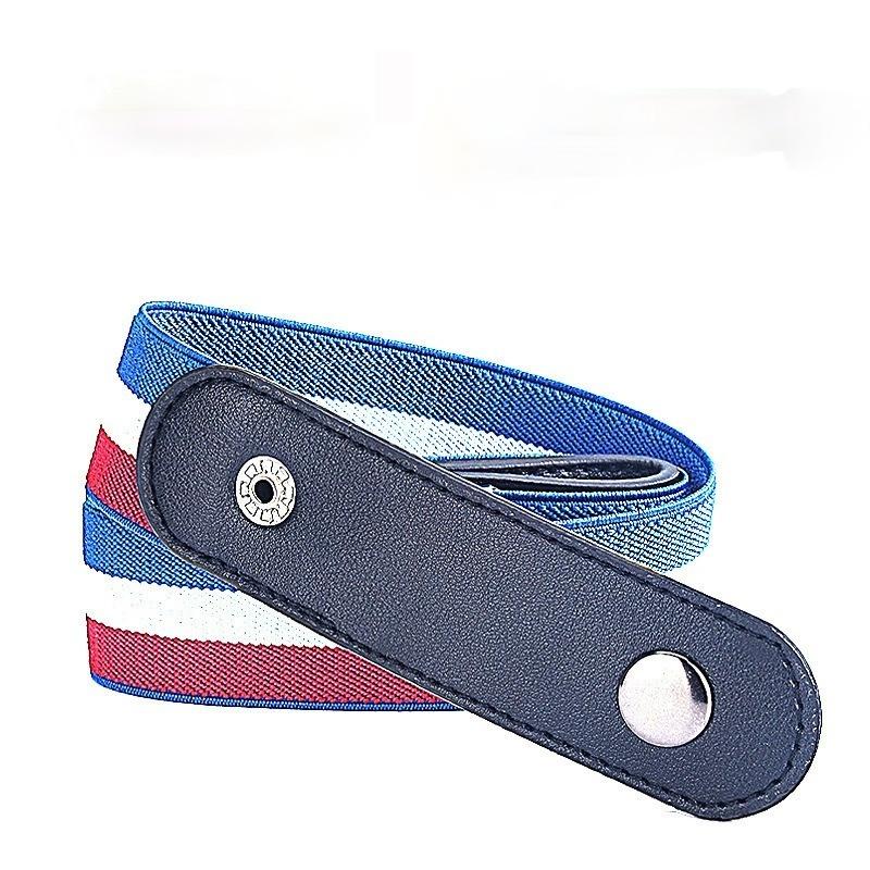 Schnallenfreier Gürtel für Jeans, Hosen, Kleider, elastischer Taillengürtel ohne Schnalle für Damen und Herren, kein Wölben, kein Ärger, stanzfreier Taillengürtel blau/rot