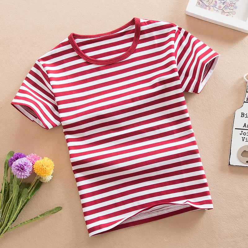 Sommer Jungen und Mädchen Baby Kinderbekleidung Reine Baumwolle Kurzarm T-Shirt Marine Stil Kinder Gestreift Studenten Halbarm 130cm rot