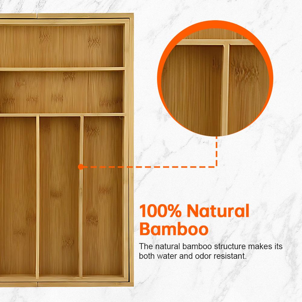 Erweiterbarer Küchenschubladen-Organizer für Utensilien, Besteck, Besteck, Bambus-Besteckschublade