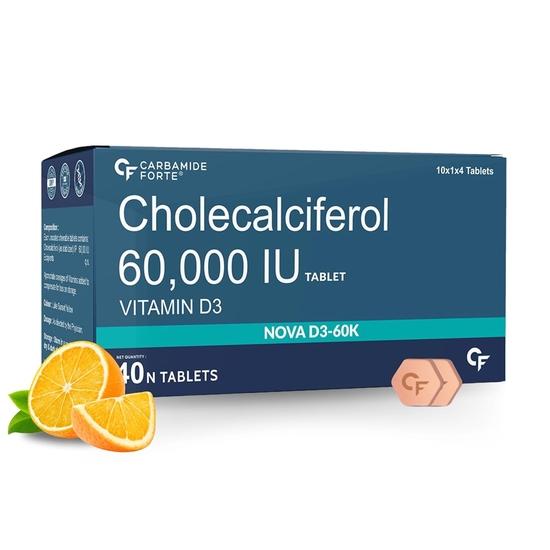 Carbamide Forte Vitamin D3 60000 IE Kapseln | Vitamin D3 60k Nahrungsergänzungsmittel | Cholecalciferol 60000 IE Vitamin D3 Nahrungsergänzungsmittel - 40 Tabletten